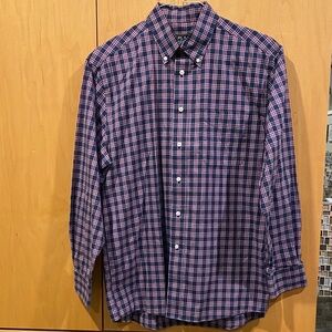 J. Crew Navy and Pink Checkered Shirt